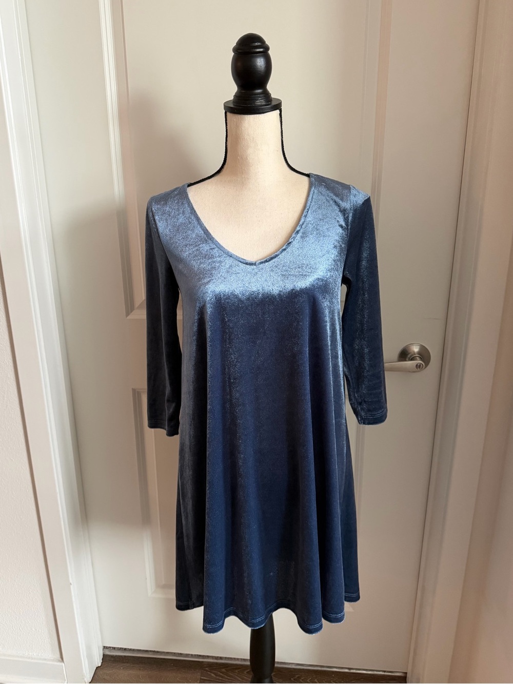 Altar'd State Shimmering Slate Blue Velvet V-Neck Tunic
